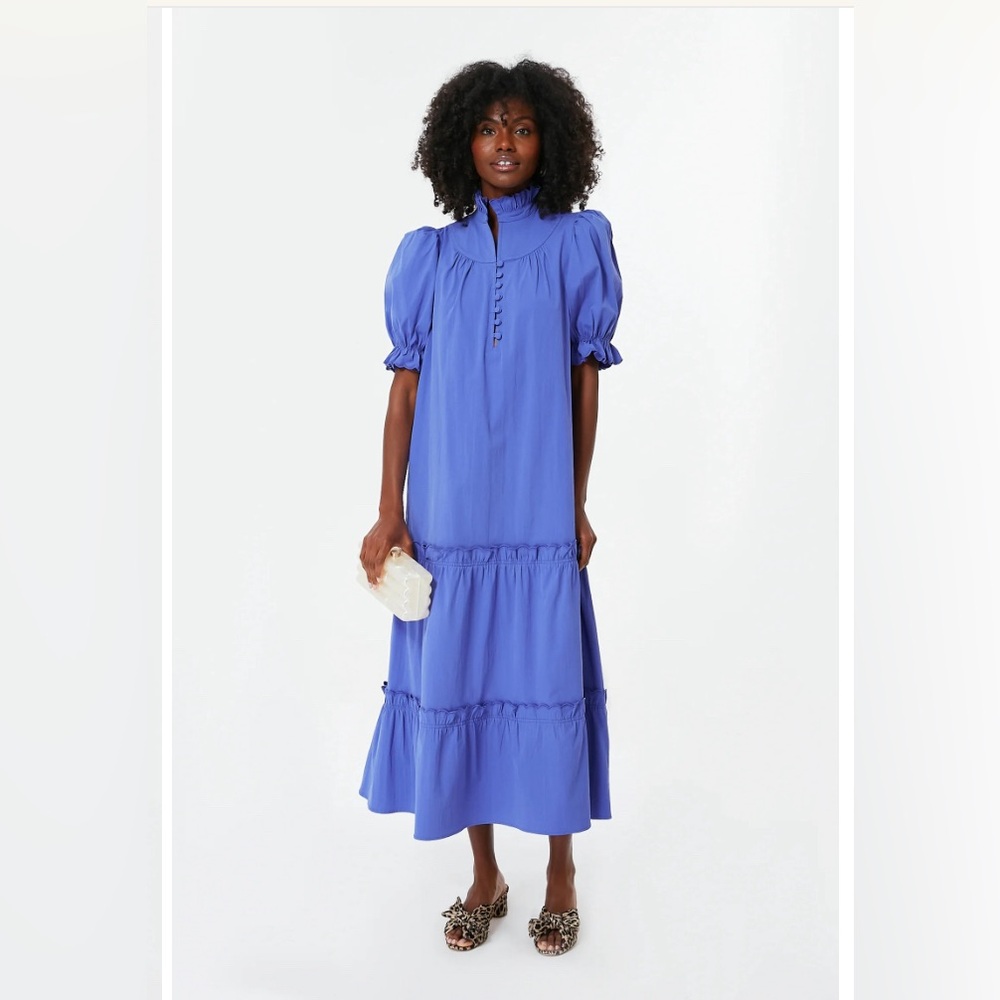 Pomander Place by Tuckernuck Azure Blue Selena Maxi Dress sz S Puff Sleeve